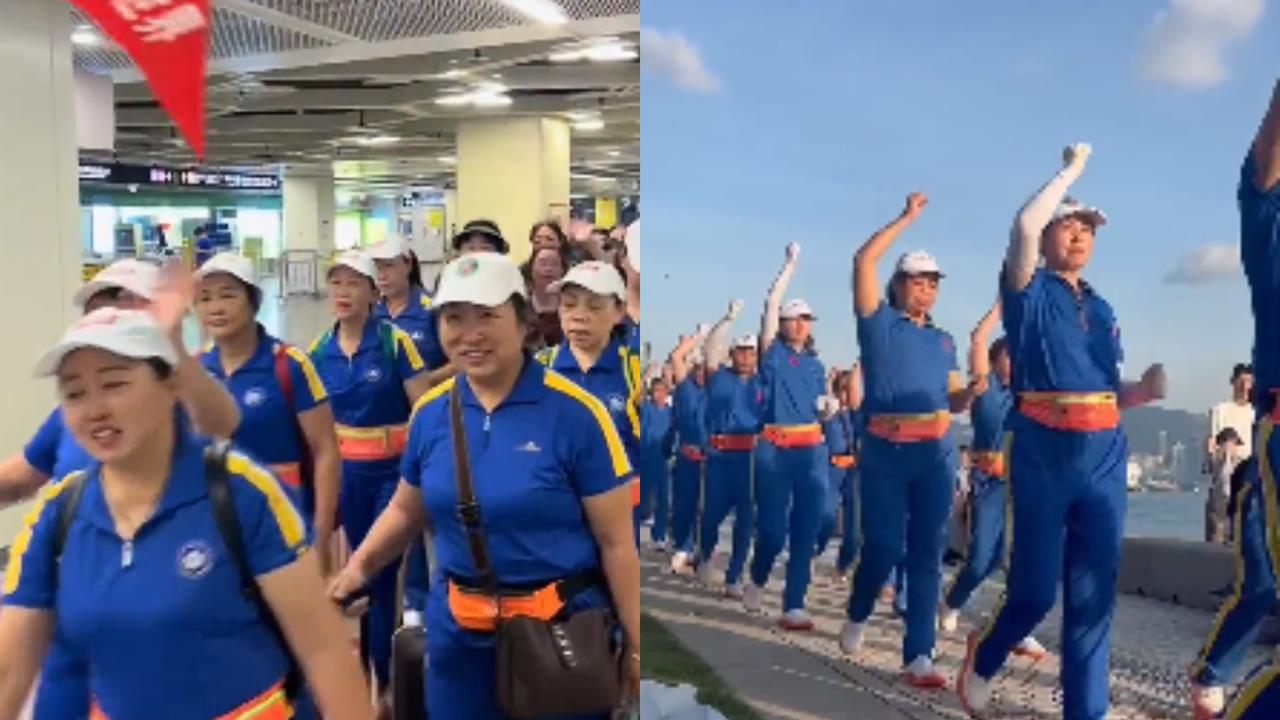 中國「暴走團」殺進香港！大媽挺著大喇叭「畫面詭異」小粉紅也崩潰：全抓起來