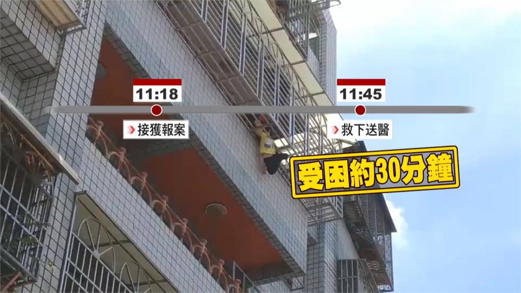 男童頭卡5樓陽台鐵窗 吊掛在外全身懸空