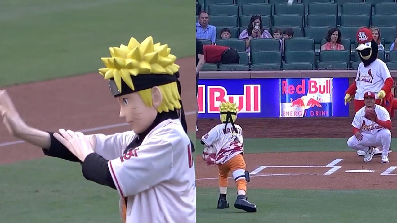 MLB(影)／第七代火影失手了！鳴人登大聯盟投手丘　「螺旋丸」差點砸中紅雀吉祥物