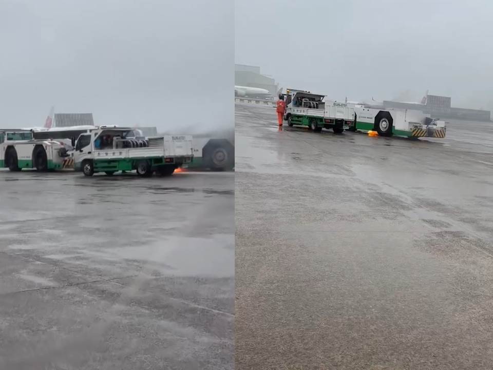 快新聞／疑故障漏油！長榮航勤飛機拖車起火　前機長親曝經驗這樣說