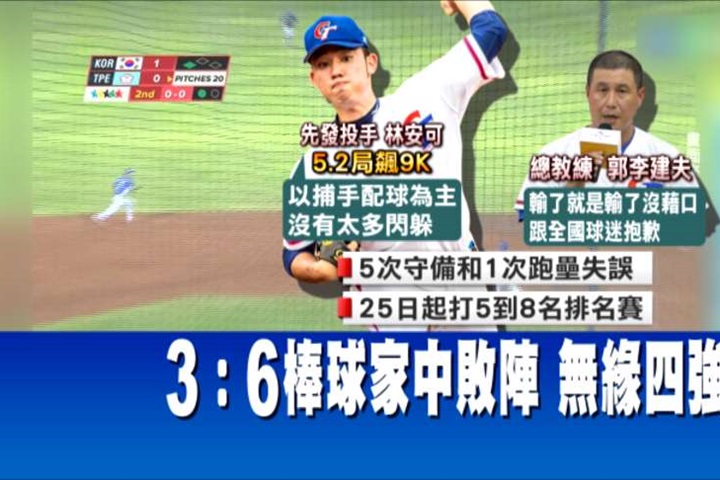 家中敗陣！六次失誤  棒球3 : 6輸南韓