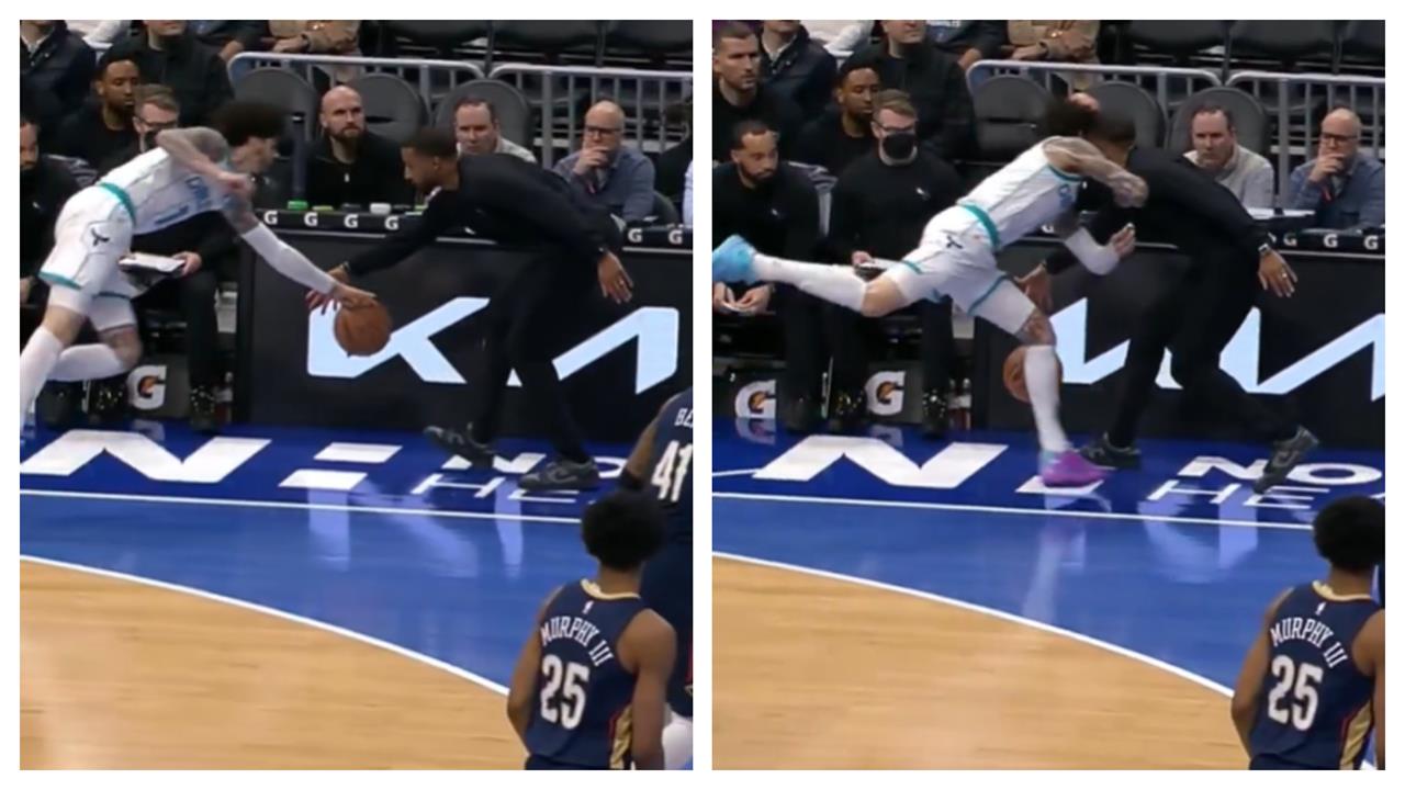 NBA(影)／無敵鐵頭功來了！黃蜂球弟把自家總ㄟ撞飛　網友大笑：這情況超罕見