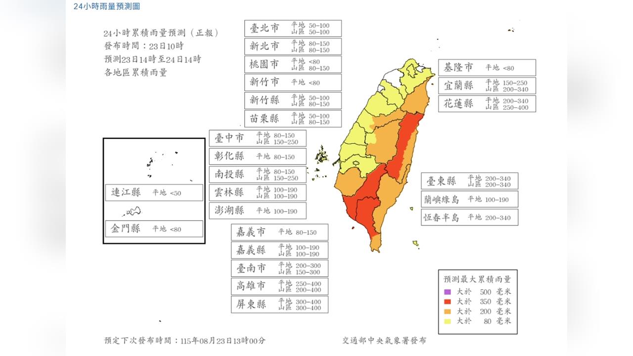 快新聞／週一再放豪雨假？最新雨量預測出爐　6縣市達停班課標準