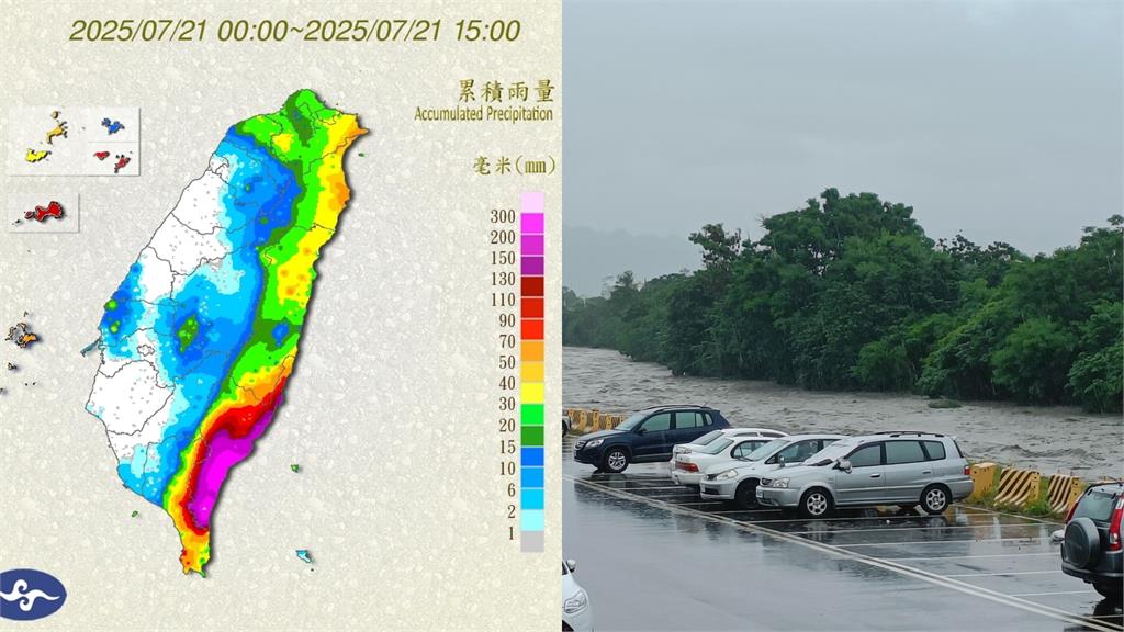 颱風低壓帶接力狂炸台東「紅到紫爆」　豪雨猛灌太平溪暴漲嚇壞網：快潰堤！
