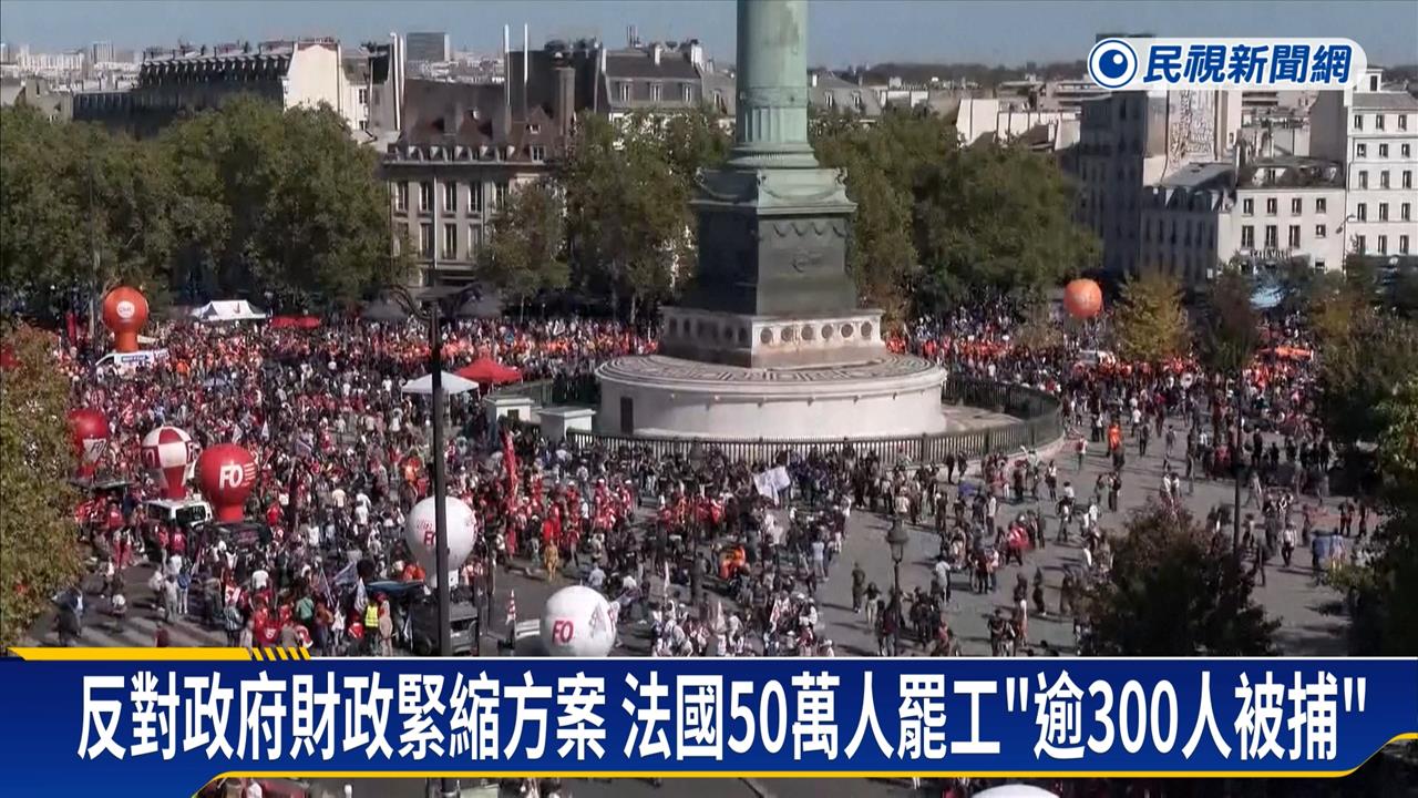 法國50萬人罷工示威　抗議預算案　警民激烈衝突　逾百人被拘留