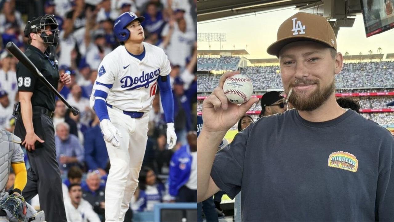 MLB(影)/這是真的!接到大谷翔平國聯冠軍戰G4全壘打球的人是藍迪強森