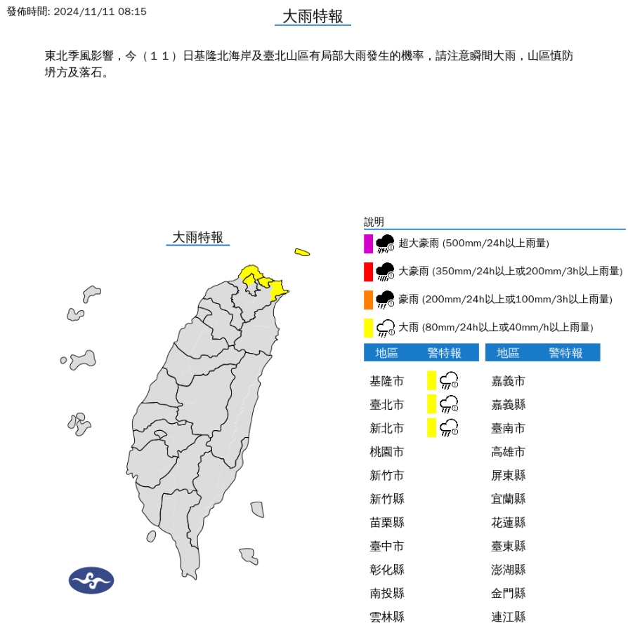 快新聞／雨彈來襲！外出請帶傘　氣象署發布「3縣市」大雨特報
