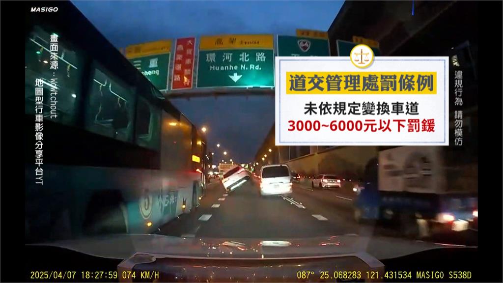 悚！國道廂型車超狂「鬼切」　休旅車撞上側翻險遭客運追撞