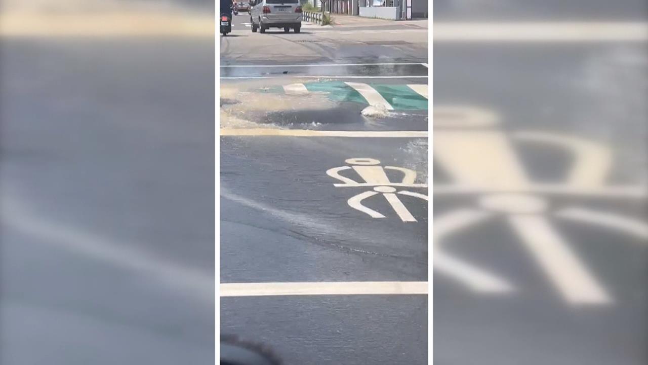 台中南區水管破損炸裂　路面隆起小丘狂冒水　周邊逾7千戶停水