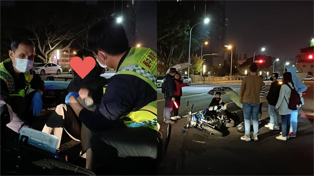 正妹騎車擦撞賓士受傷倒地！路人幫撐傘魔術師目擊讚：台灣最美風景