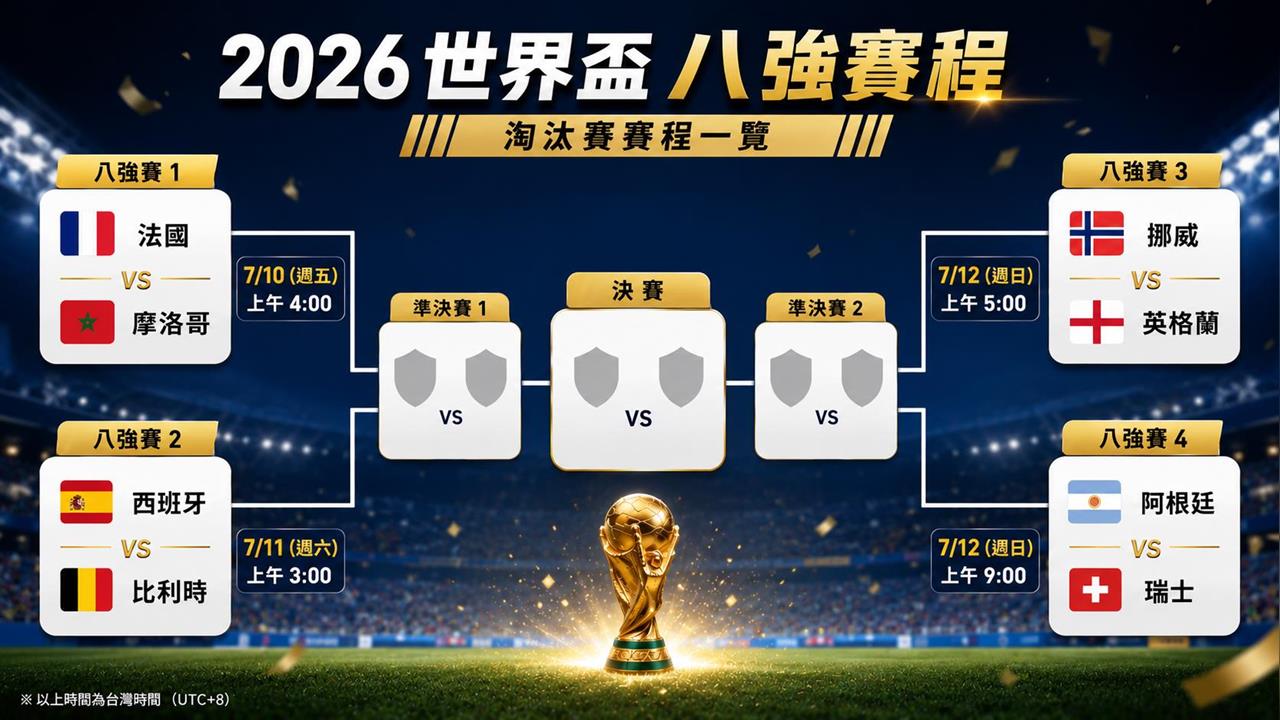世足賽／八強賽程懶人包！4場對戰時間、晉級路線一張圖看懂