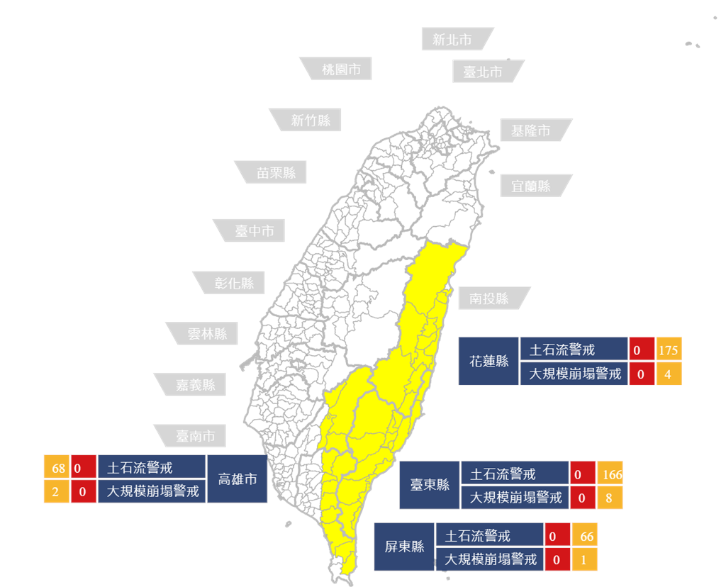 快新聞／中颱山陀兒進逼！　農業部發4縣市土石流與大規模崩塌警戒