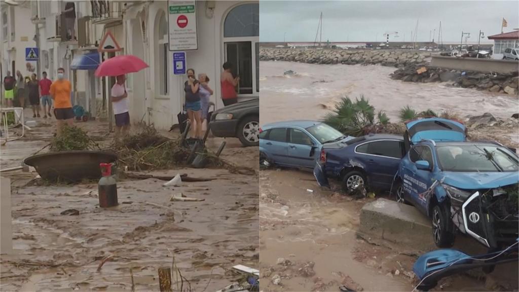 西班牙暴雨成災！東北部小鎮慘淹　道路中斷、數十輛車被沖進海裡