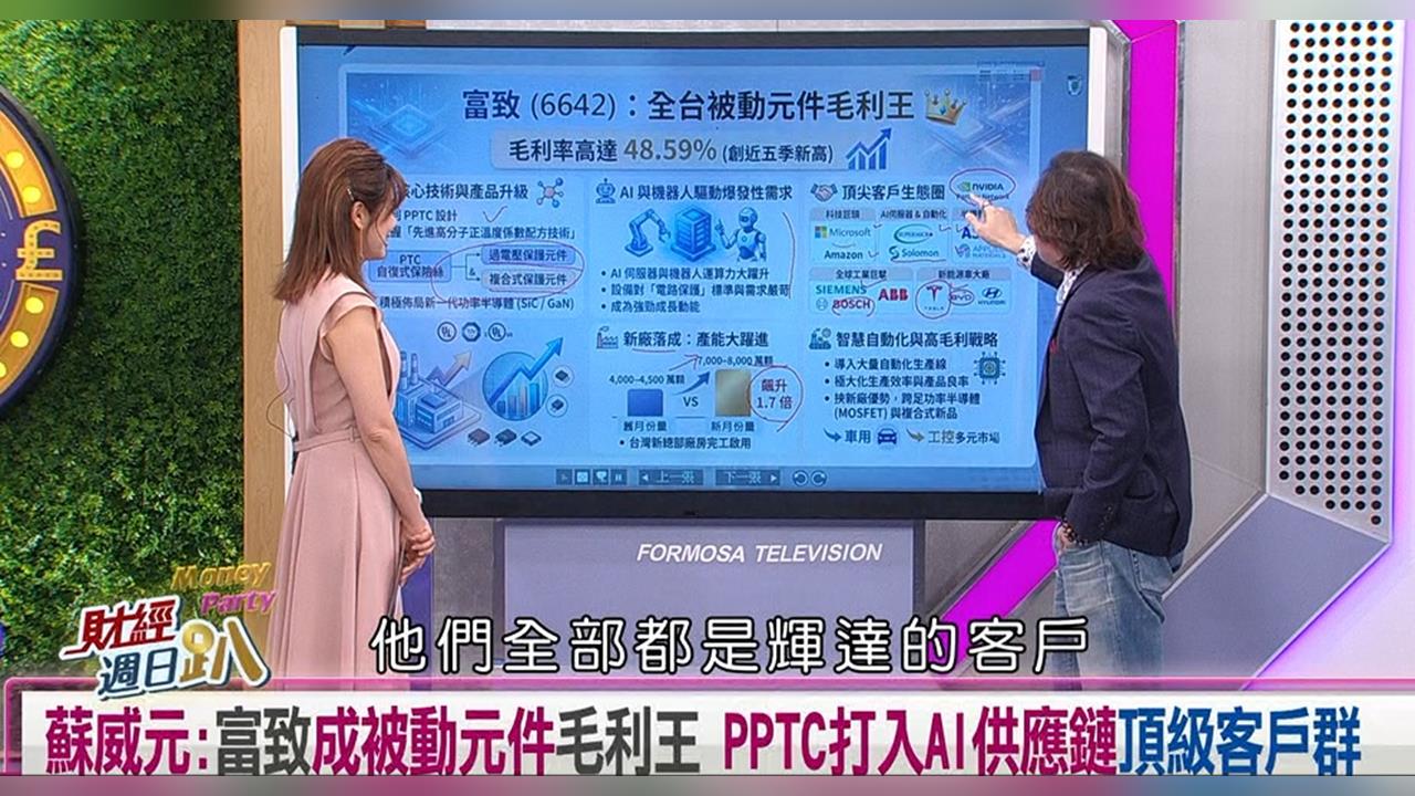 財經週日趴(影)／蘇威元:富致成被動元件毛利王 PPTC打入AI供應鏈頂級客戶群