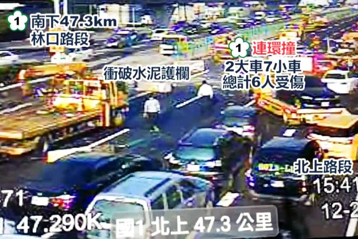 國道一大貨車衝破水泥護欄  撞到北上車道