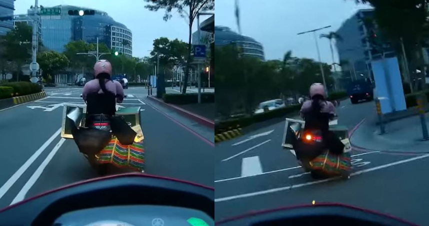 機車載羊奶「後座掛滿貨遮車牌」　後方騎士傻眼：根本無敵星星