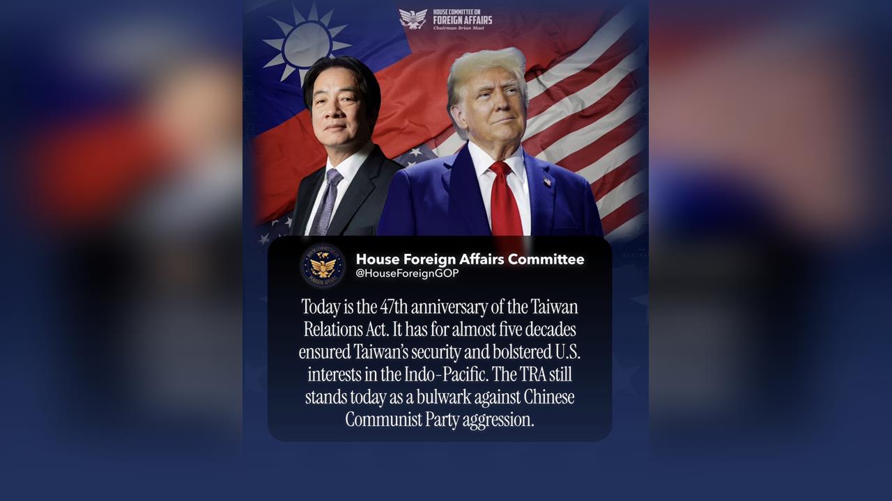 快新聞／高調曬「川賴照」！美國眾議院外委會共和黨團再喊「抗中侵略」