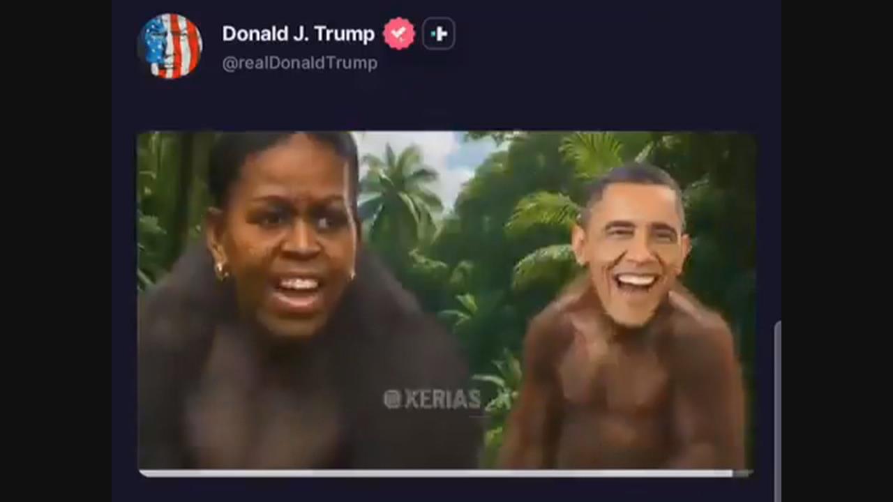 歐巴馬夫婦被P成猿猴　川普轉發爭議影片拒絕道歉