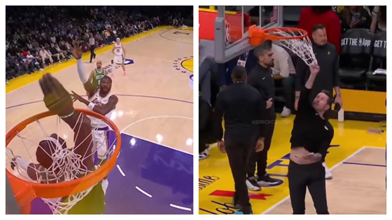 NBA(影)／湖人教頭超不爽！對方「手穿過籃框」裁判沒吹失控暴走上場拉籃網吞T