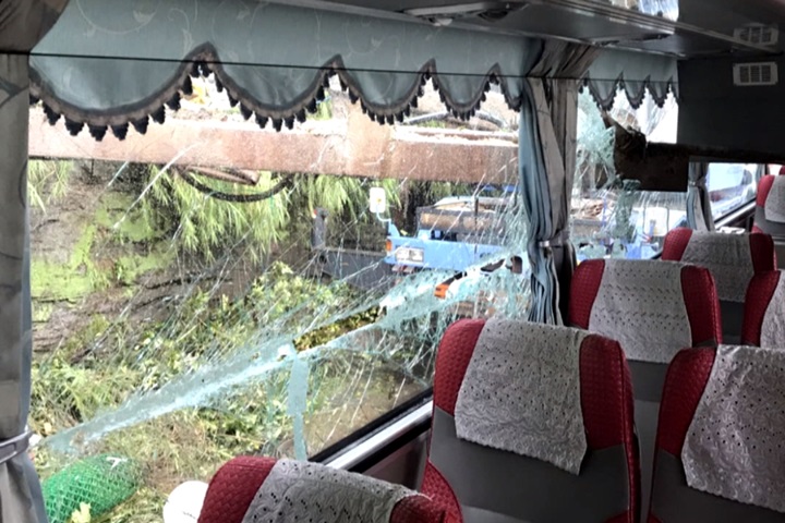 鐵架刺穿國光客運玻璃 1日籍旅客受傷