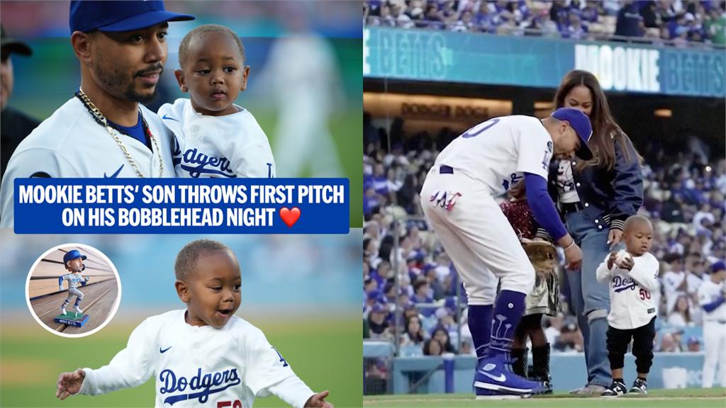 MLB(影)／萌！道奇「木屐搖頭娃娃日」木屐兒搶鏡　在爸爸專屬主題日溫馨開球