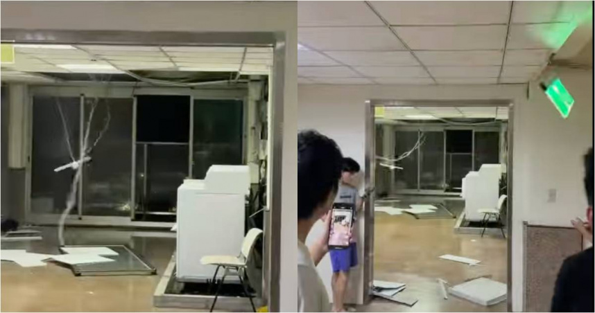 薔琵強風吹爆文化大學！宿舍玻璃門碎裂、天花板掀飛　校旁民宅也倒塌