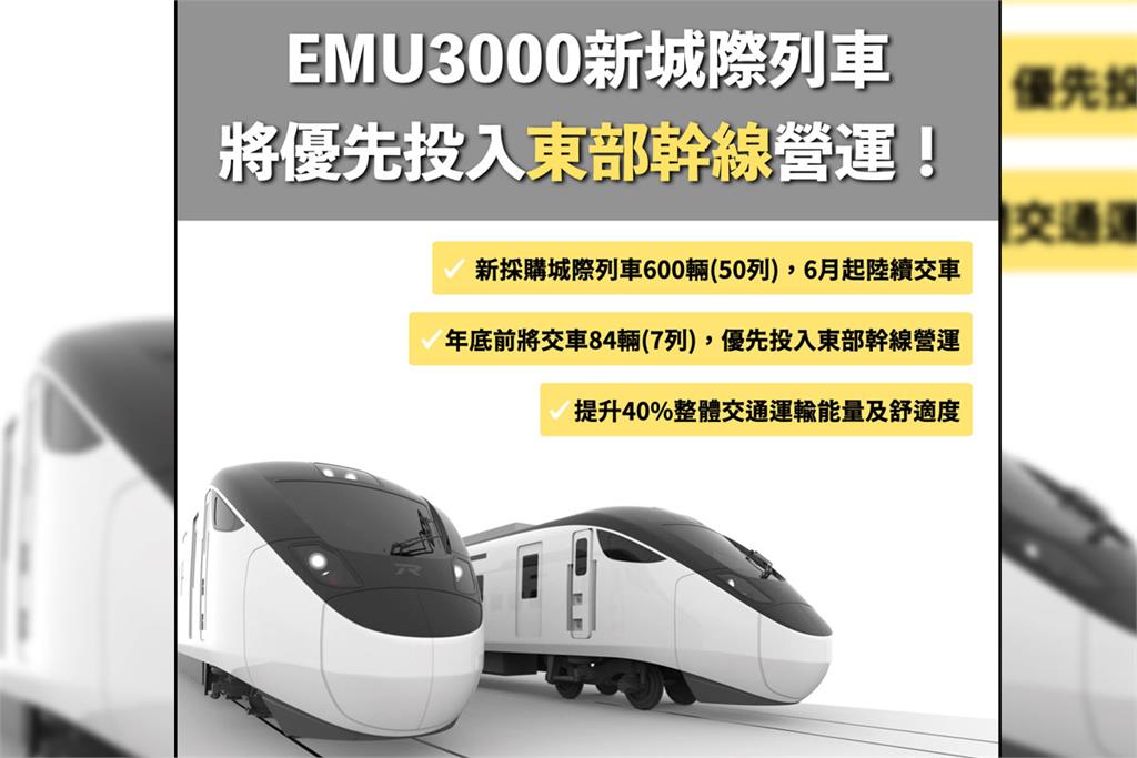 快新聞／台鐵600輛EMU3000型城際列車6月交車 優先投入東部幹線及跨線營運