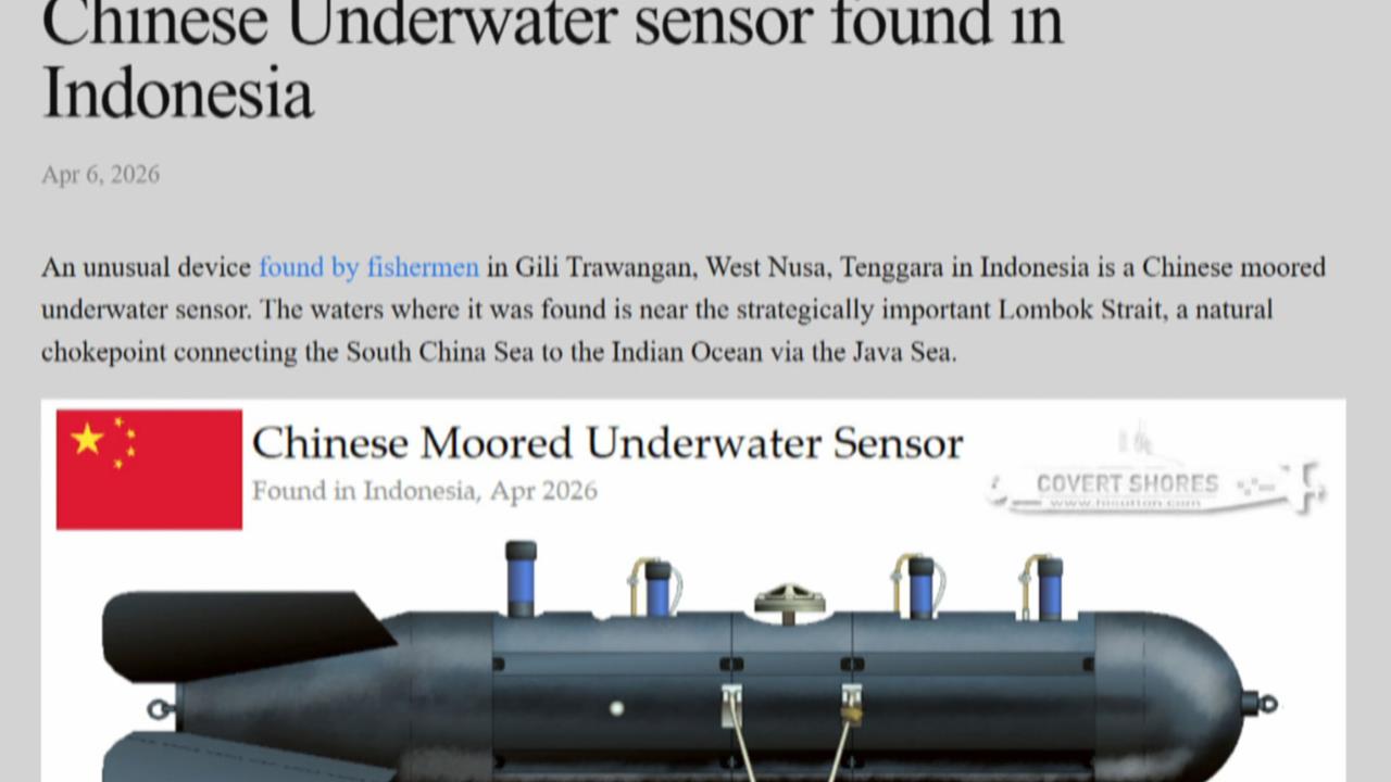印尼漁民打撈中國水下監測器　專家：可用來追蹤潛艦