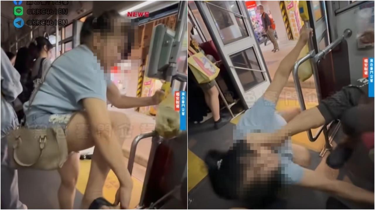 大媽搭公車「拿拖鞋狂搧」優先席老翁！阿伯怒反擊「赤腳貼臉狂踹」衝突畫面曝
