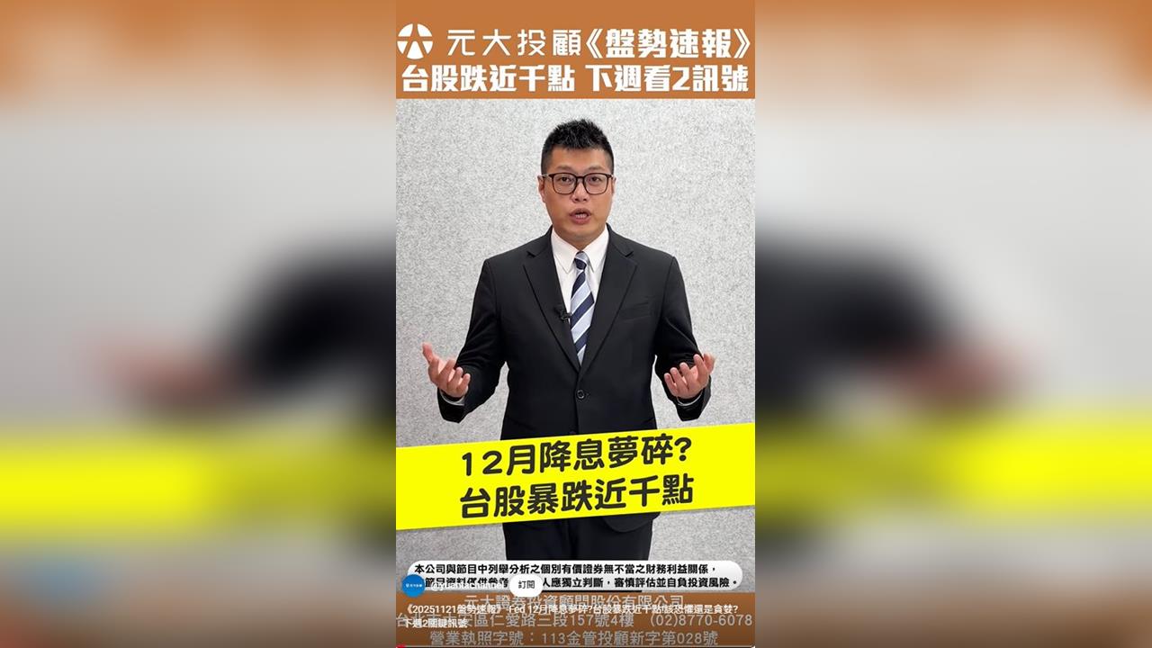 盤勢速報／Fed 12月降息夢碎？台股暴跌近千點！該恐懼還是貪婪？看2關鍵訊號