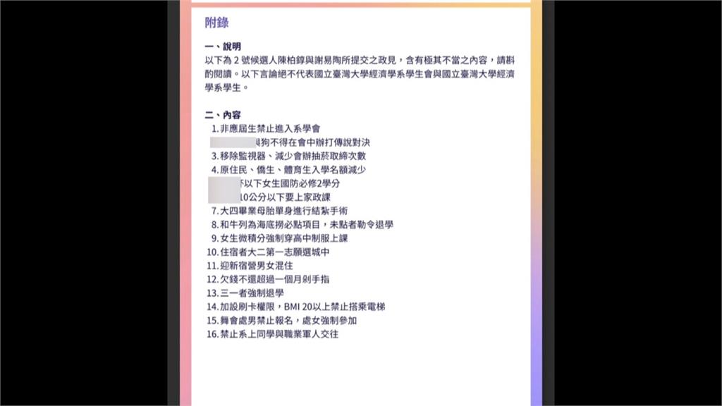 扯！選台大經濟系正副會長　政見竟充滿歧視性字眼