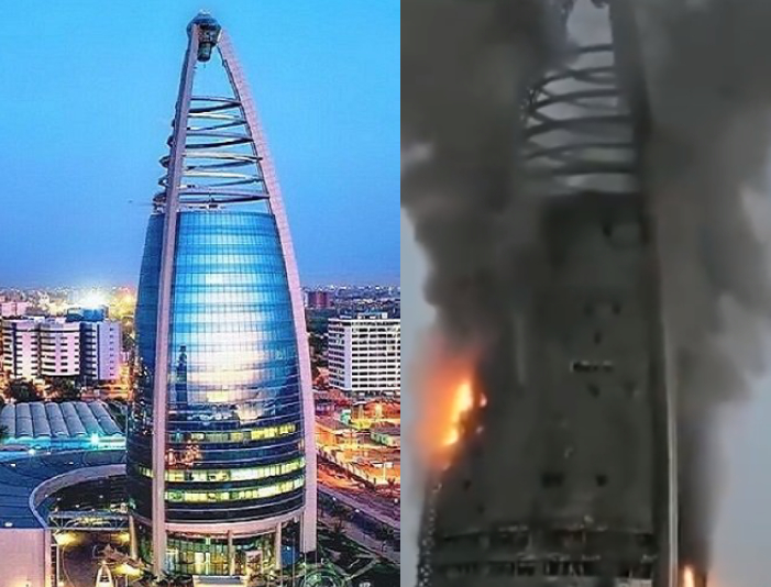 快新聞／畫面曝！蘇丹內戰持續　首都地標「摩天大樓」遭火吞噬狂冒黑煙