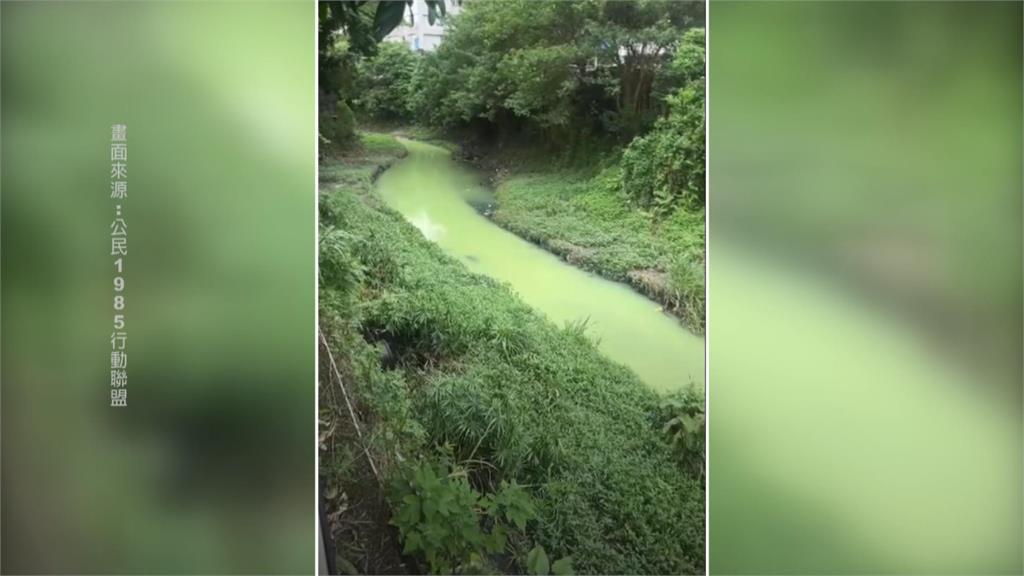 抓到了？工程行偷倒廢水？　瓦磘溝遭汙染變「抹茶河」