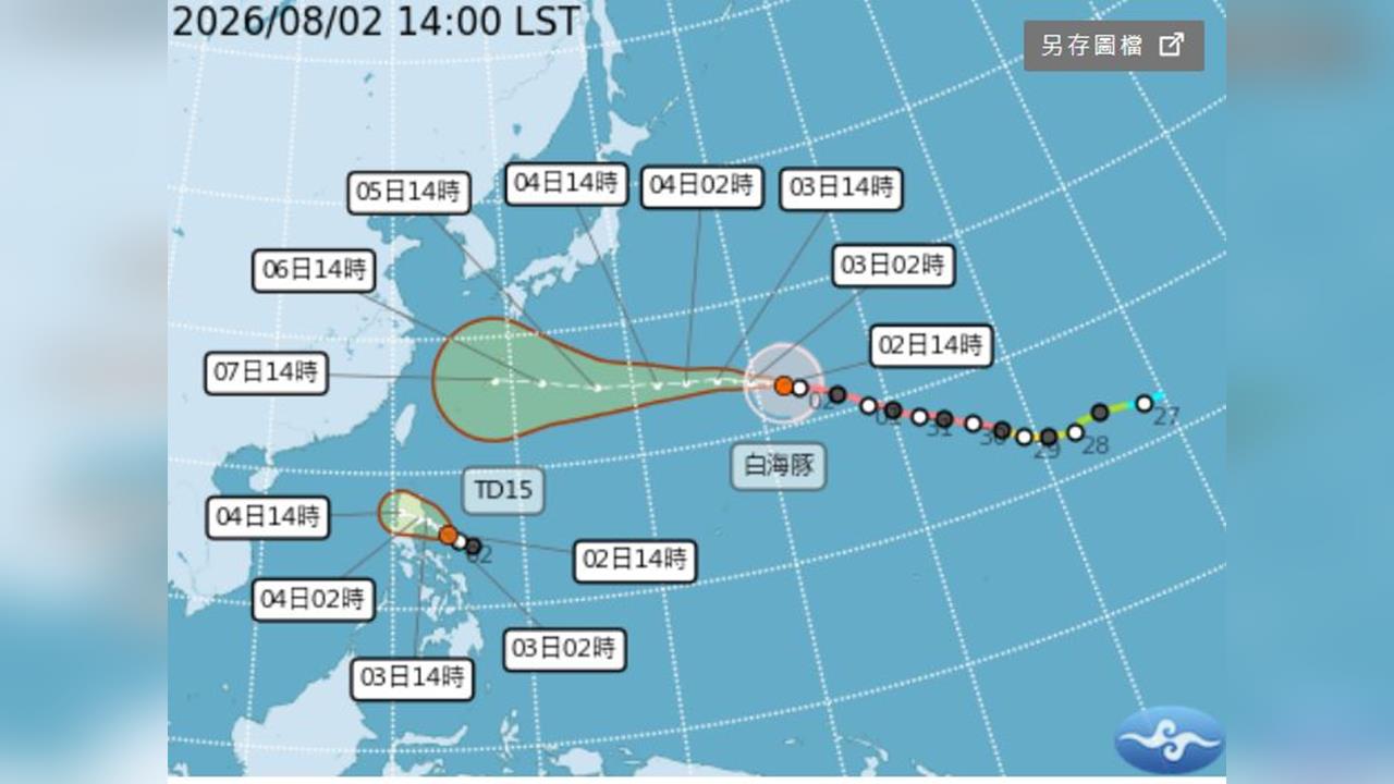 白海豚減弱成中颱「路徑2劇本」曝光　鯨魚將生成恐遭併吞