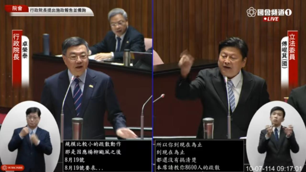 傅崐萁狂拍桌「問責」!卓榮泰批「地方不負責任」狠酸:只有你在搶救政治生命