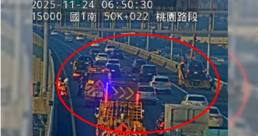 國1桃園段3車追撞　南向壅塞5公里