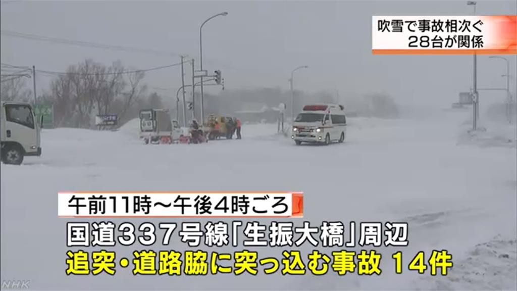 北海道暴雪能見度差 14起汽車追撞事故