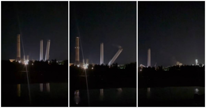 功成身退！苗栗通霄電廠4號舊機組煙囪今晚順利「放倒」　震撼畫面曝光