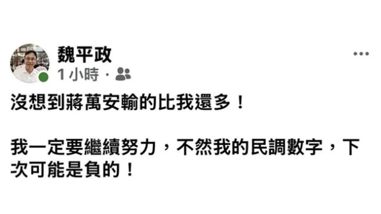 魏平政PO文「蔣萬安民調輸比我多」惹議　澄清：自我調侃