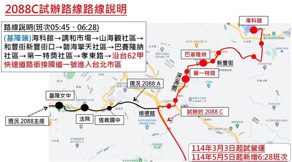 114年5月5日起2088C路線增開上午6點28分班次，縮短民眾上班通勤時間