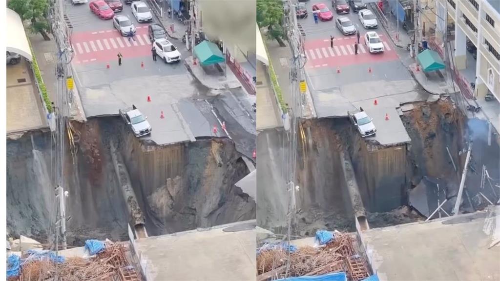 曼谷驚現巨型天坑！警局地基外露　畫面震撼曝光