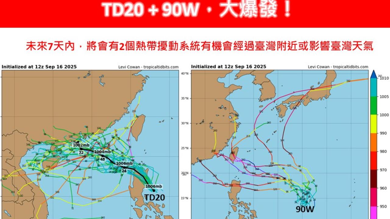 「TD20＋90W」雙颱共舞？專家示警「樺加沙恐達中颱↑」：這2天逼台！