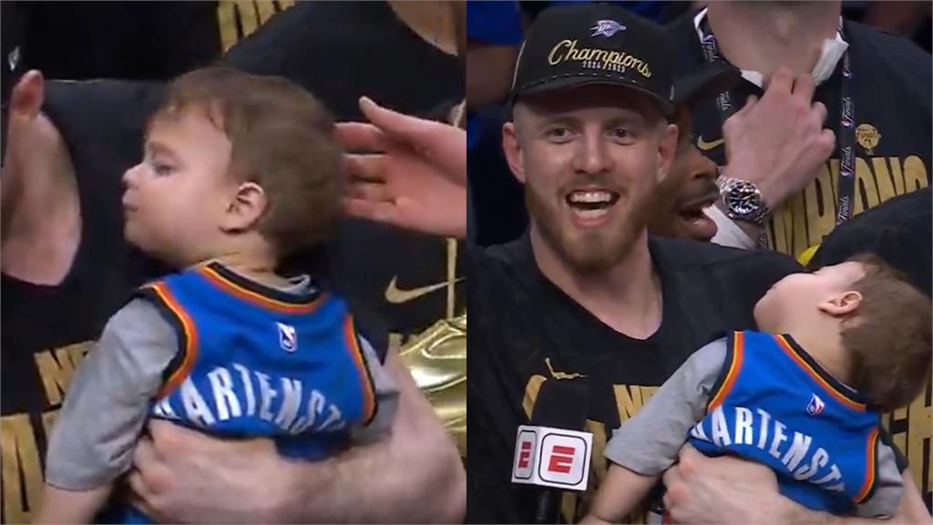 NBA(影)/爸爸奪冠竟「斷電」!雷霆中鋒攜子 萌翻「熟睡一幕」全場叫不醒