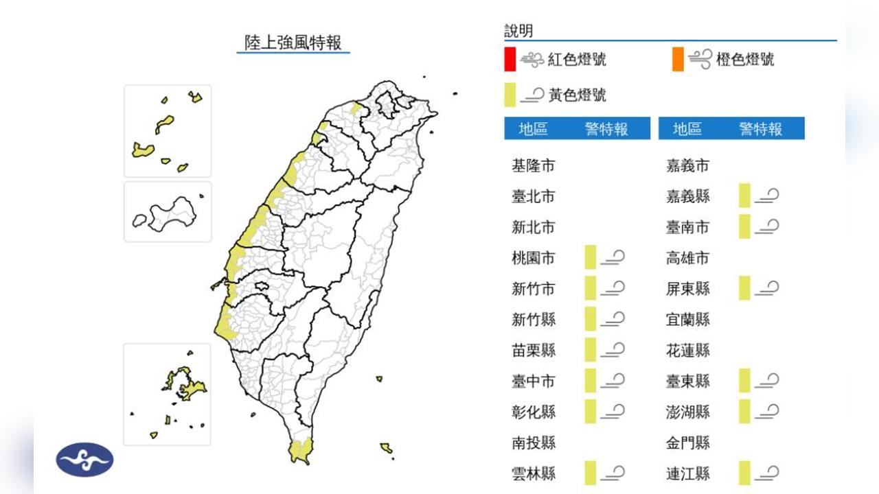 快新聞／13縣市陣風恐達8級！　氣象署發布黃色強風特報
