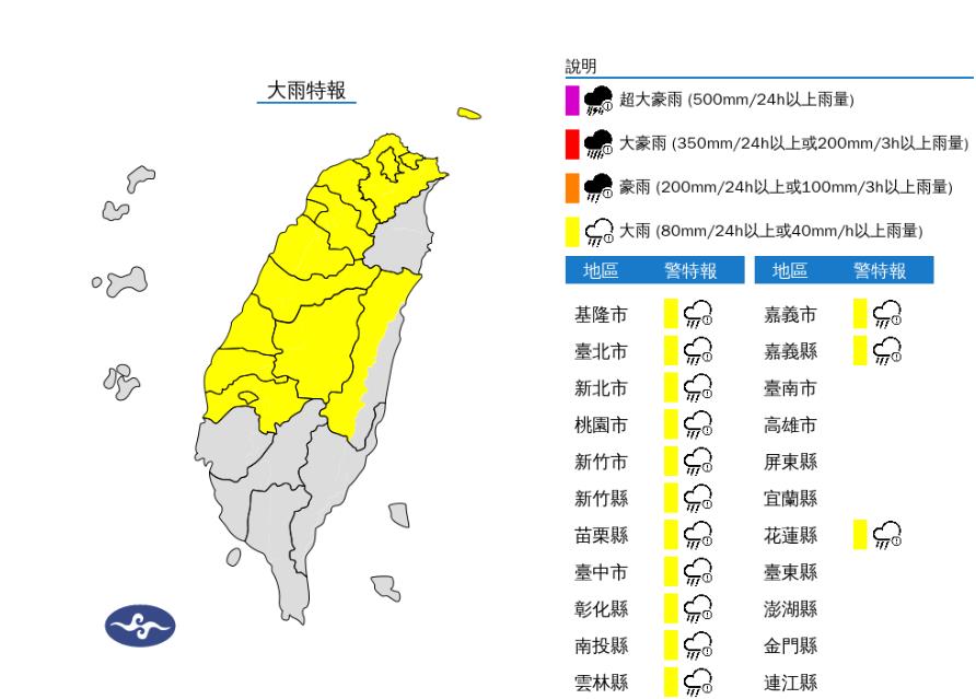 快新聞／慎防雷擊、強陣風！　14縣市大雨特報