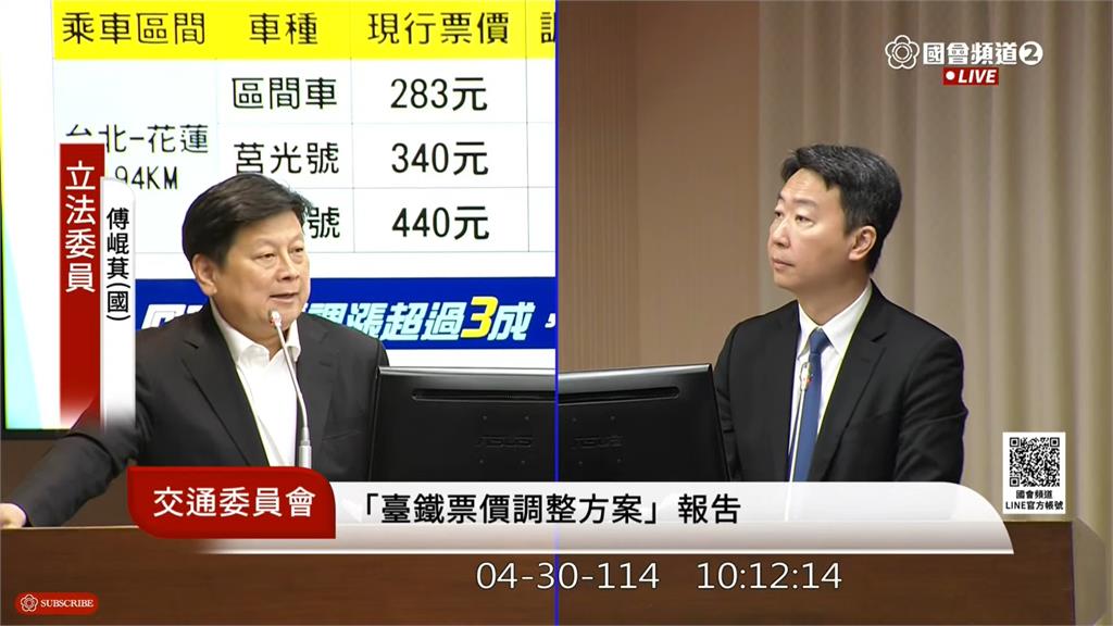 快新聞／傅崐萁指台鐵花東票價漲逾32％　陳世凱澄清：票價「遞遠遞減」