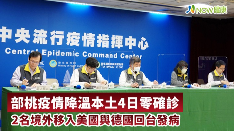 本土持續4日零確診 2名境外移入美國與德國回台發病