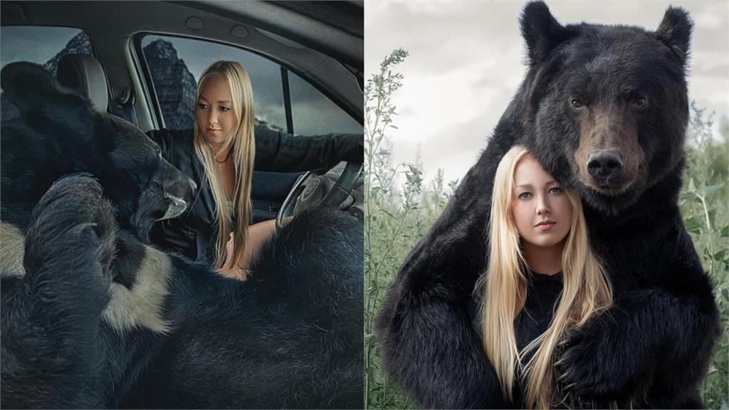 俄羅斯金髮正妹載「大黑熊」兜風！牠不關籠「坐副駕」自在出遊