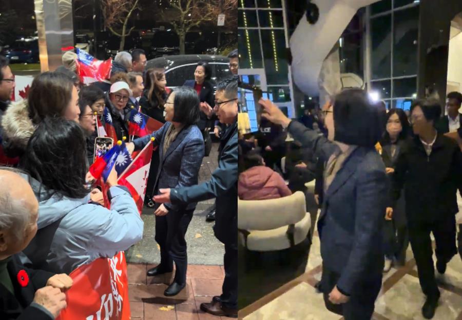快新聞／蔡英文抵達加拿大！僑胞們「揮舞台灣國旗」熱烈歡迎　現場掌聲歡呼聲不斷