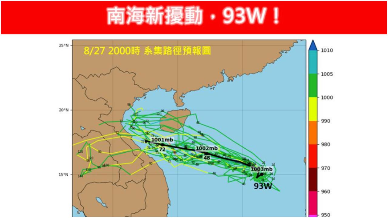 南海「新擾動93W」成颱機率UP！台灣遠海「1情況」專家示警了